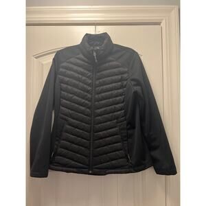 32* Heat Women’s Full Zip Quilted Puffer Stretch Panel Sleeves Jacket Sz L Black